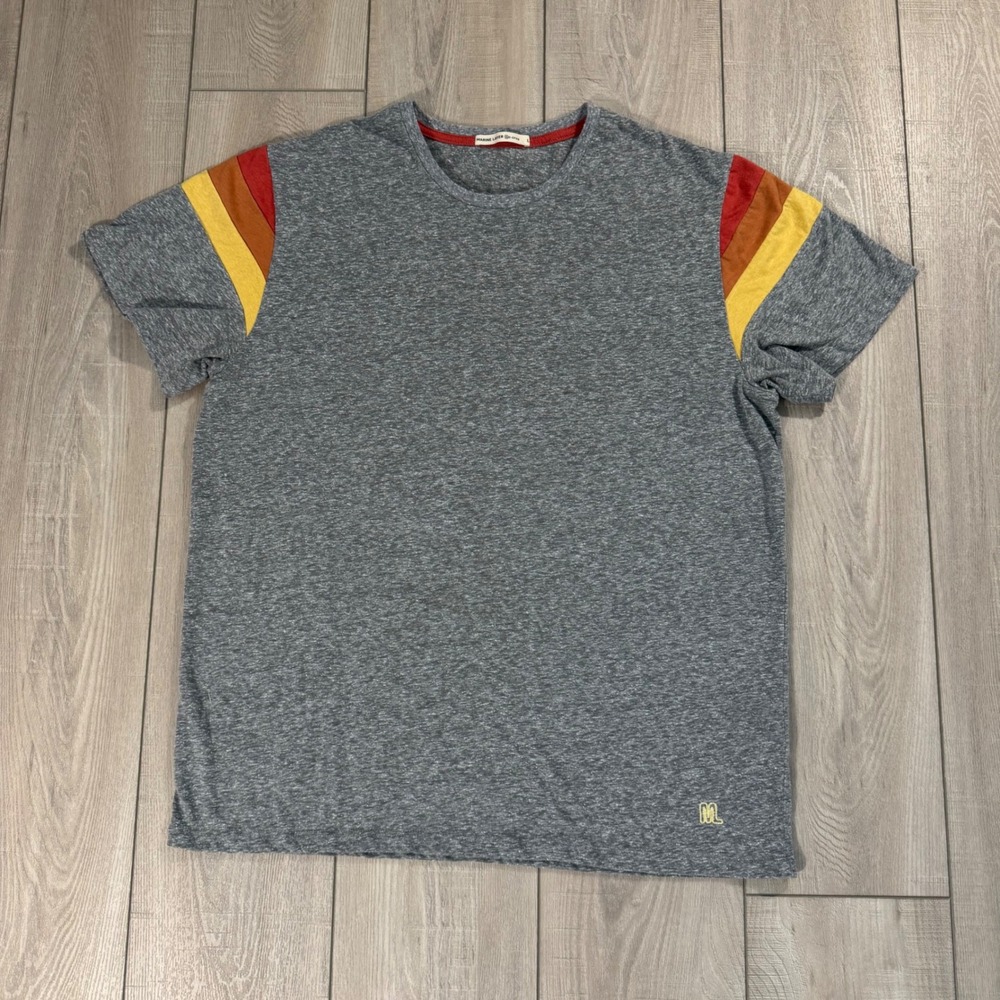 Marine Layer T-Shirt Mens Large Grey Re-Spun Retro Stripe Shoulder Crew Neck Tee